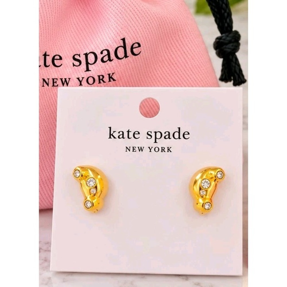 Kate Spade New York Gold Tone Crystal Stud Earrings Whimsical Y2K NWT